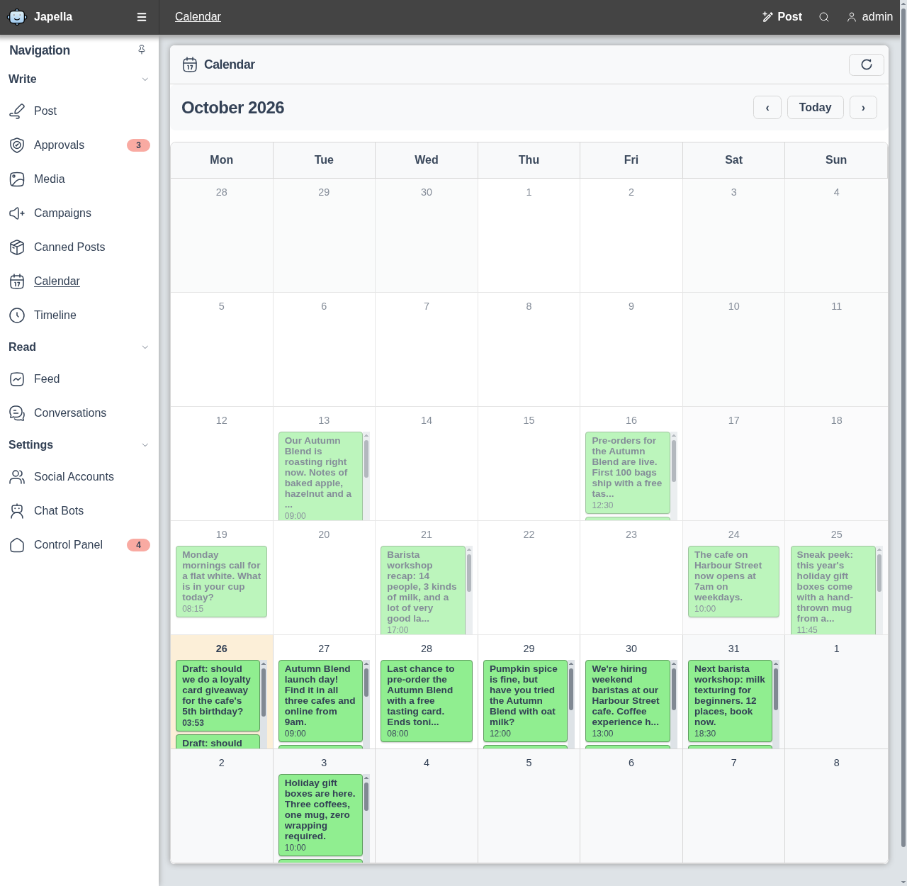Content calendar