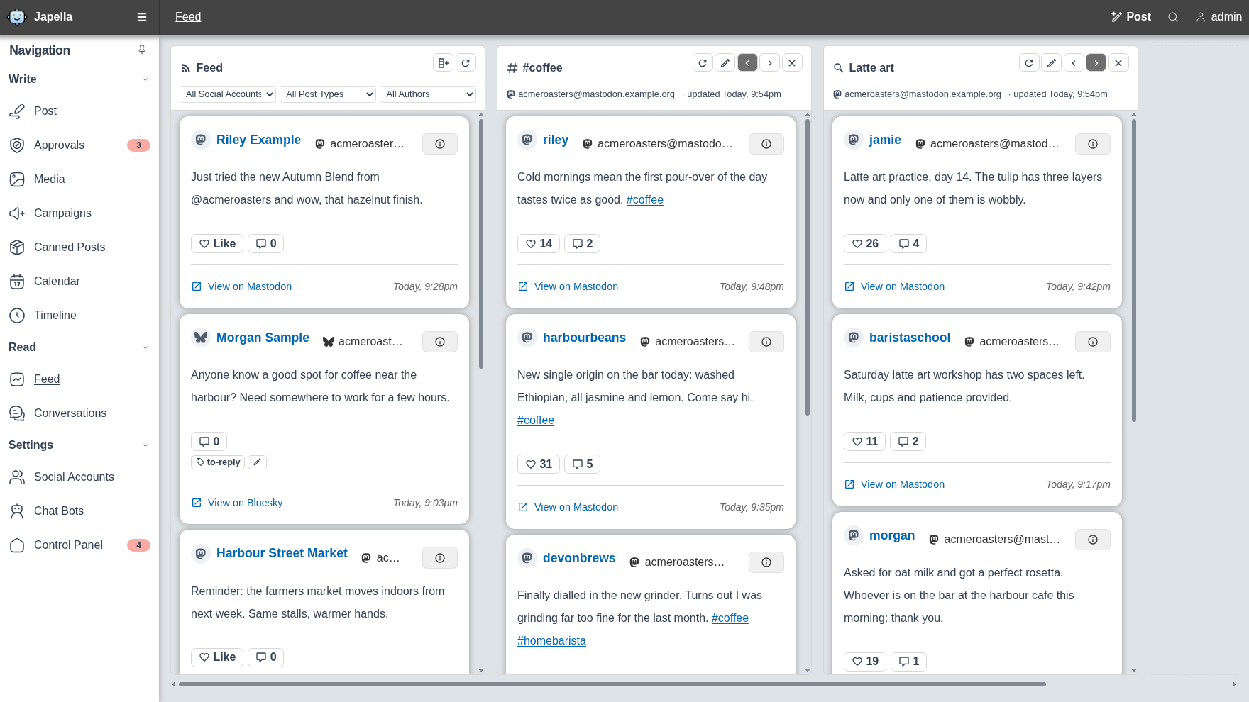 Monitor multiple social feeds