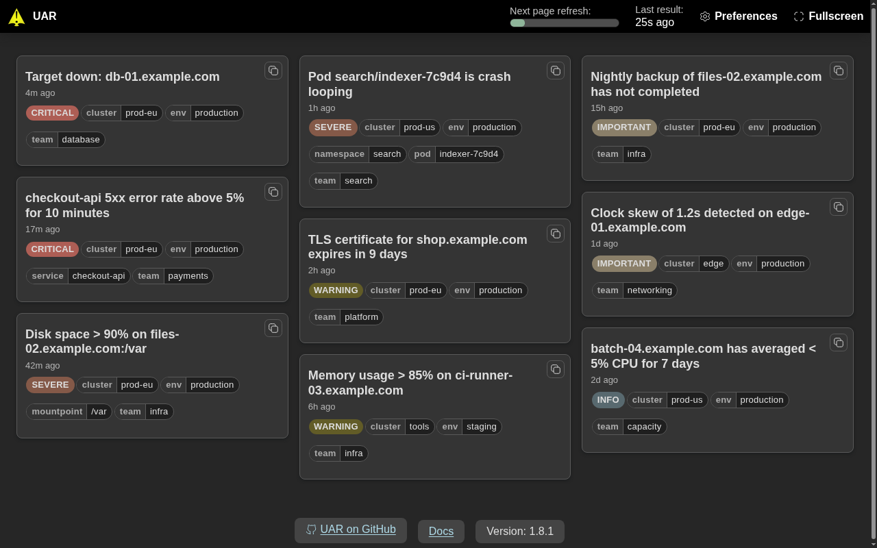 Alert board in dark mode