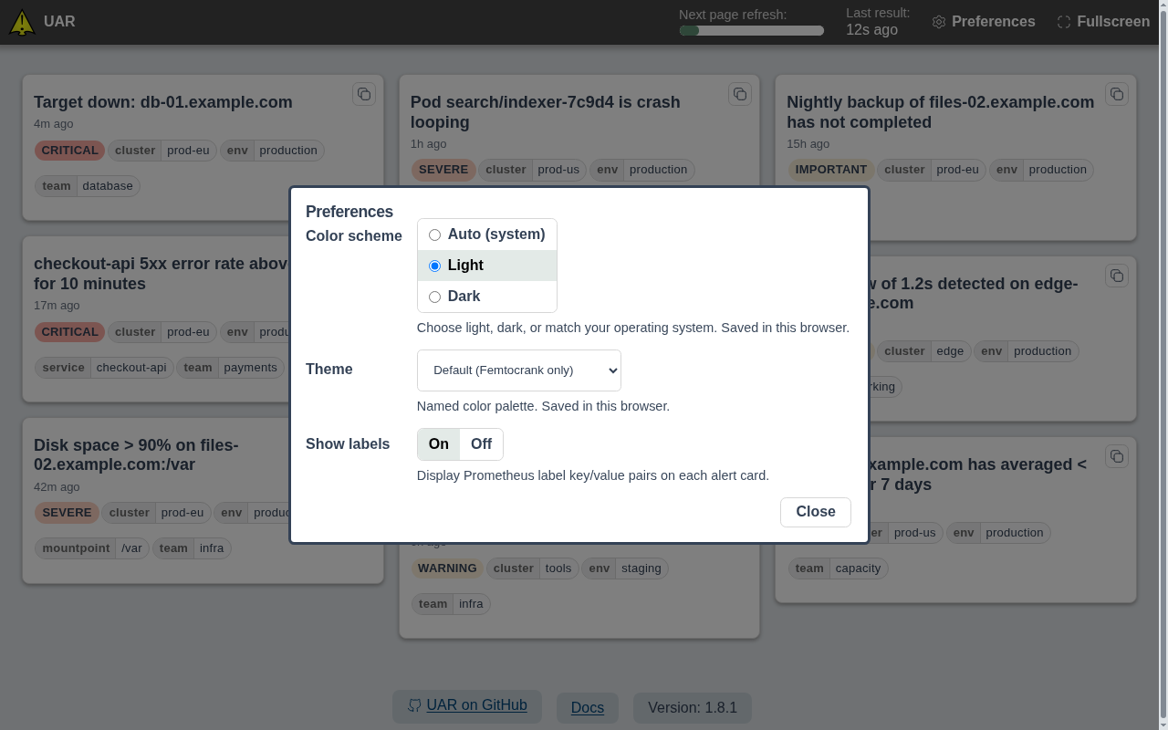 Preferences dialog